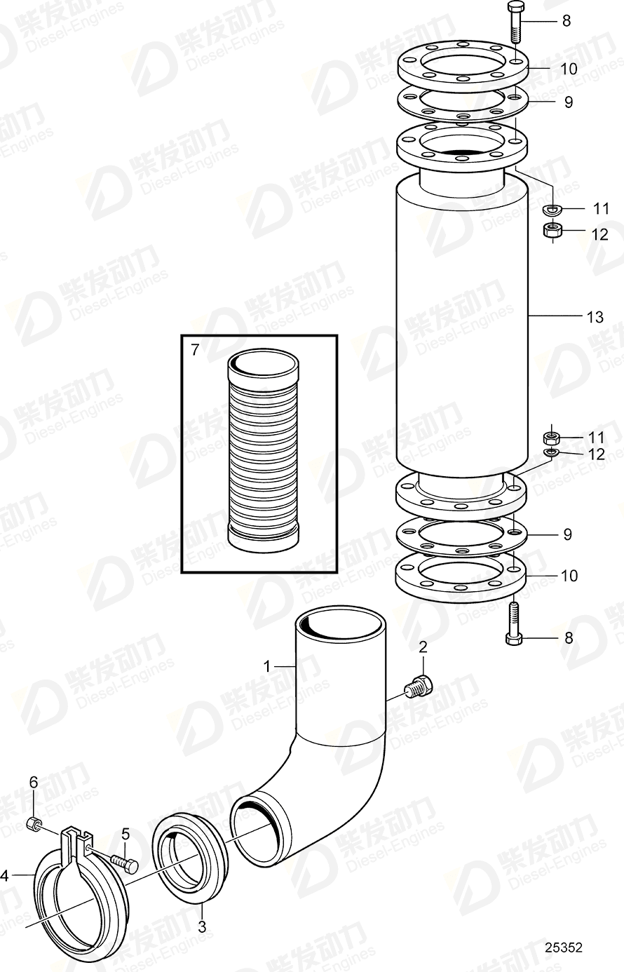 volvo penta Exhaust pipe 3847795 Drawing